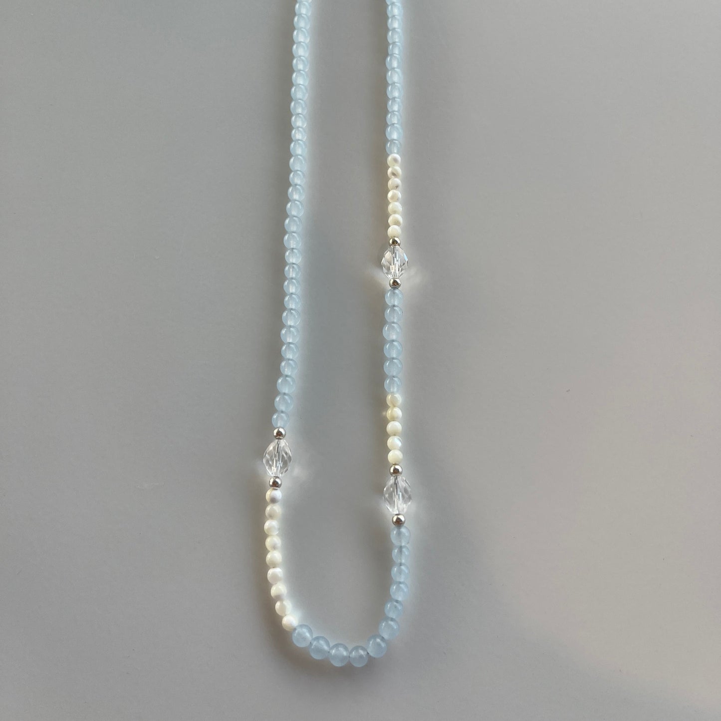 Blue Chalcedony & Crystal Diamond Necklace