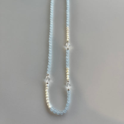 Blue Chalcedony & Crystal Diamond Necklace