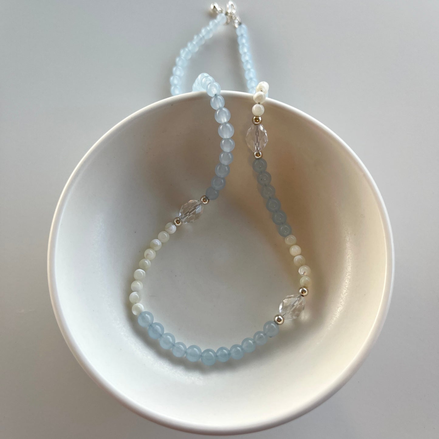 Blue Chalcedony & Crystal Diamond Necklace