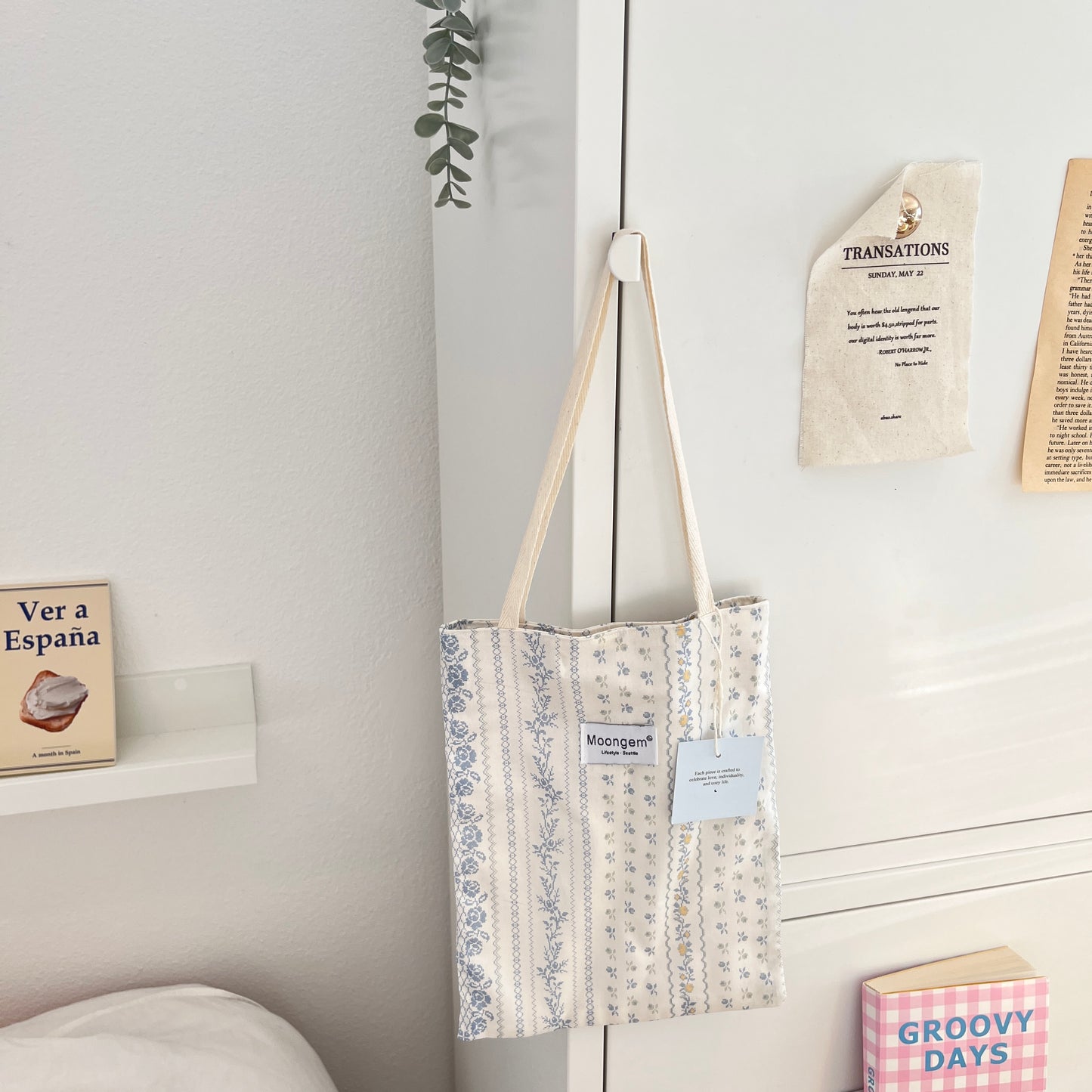 Tote Bag Light Blue Floral Stripe