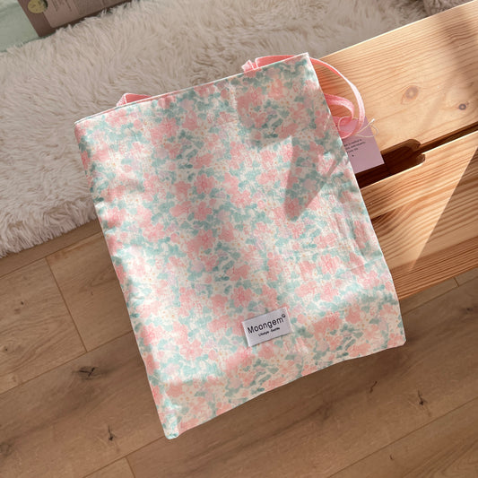 Tote Bag Pastel Pink Green Floral