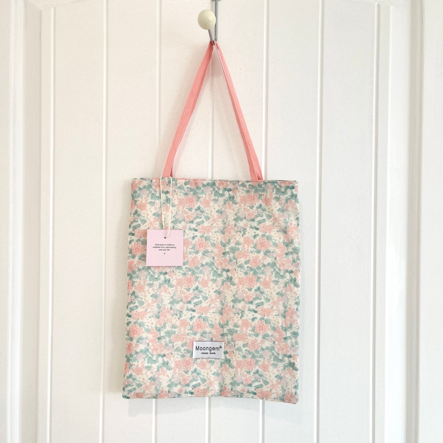 Tote Bag Pastel Pink Green Floral