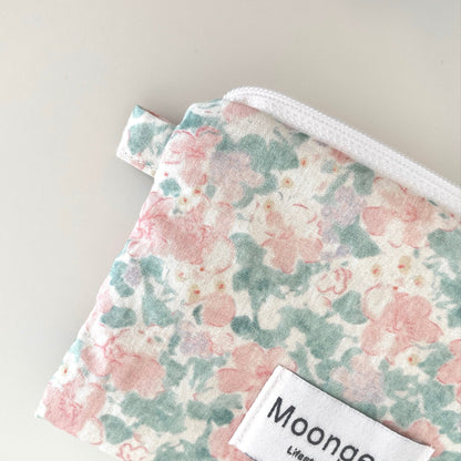 Flat Pouch Pastel Pink Green Floral