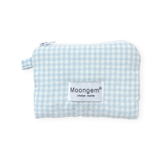 Flat Pouch Soft Blue Check