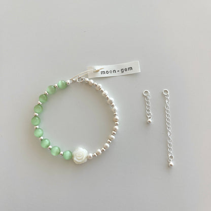 Shell Rose & Green Cat's Eye Stone Bracelet