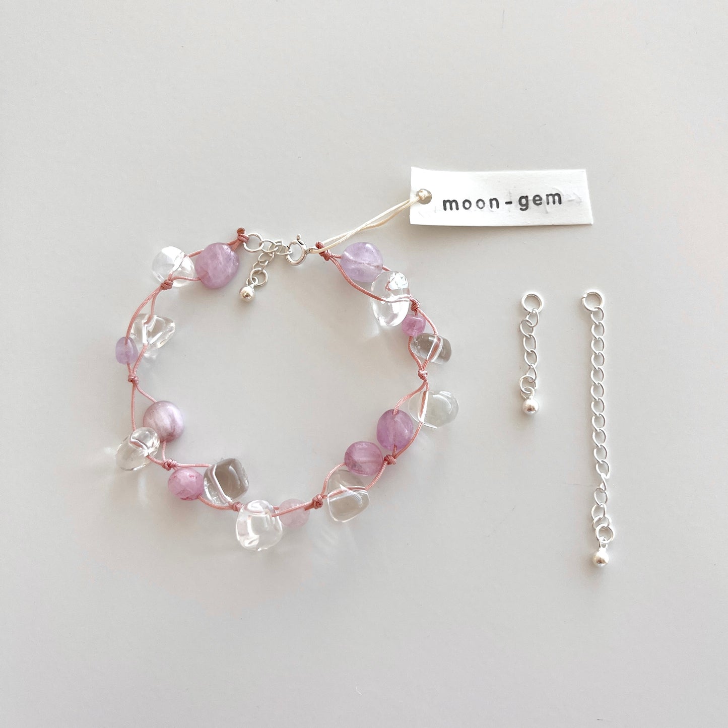 White Crystal & Pink Quartz Cherry blossoms Bracelet