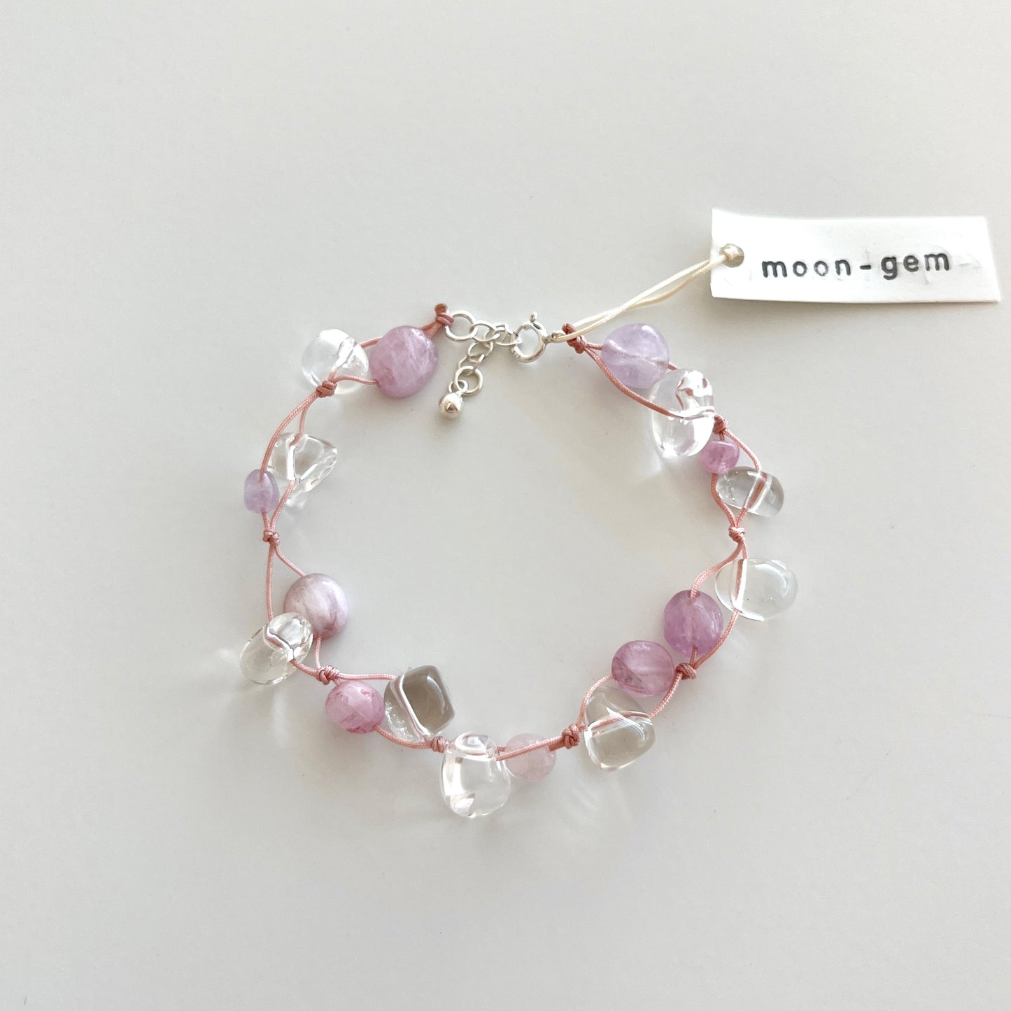 White Crystal & Pink Quartz Cherry blossoms Bracelet