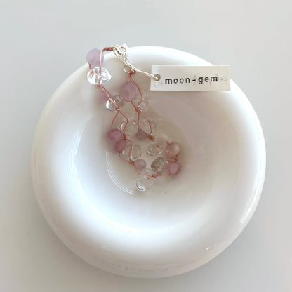 White Crystal & Pink Quartz Cherry blossoms Bracelet